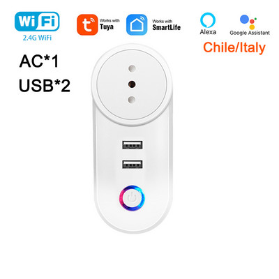 16A Chile Italy Έξυπνο βύσμα Wifi Tuya Smart Home Ασύρματη πρίζα ρεύματος Χρονοδιακόπτης οικιακής συσκευής Φωνητικός έλεγχος για την Alexa Google