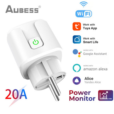 Wifi nutipistik Tuya mini pistikupesa 16A/20A koos võimsuse mõõtmisega kodumasina jaoks, mis ühildub Alexa Google Home Yandex Alice`iga