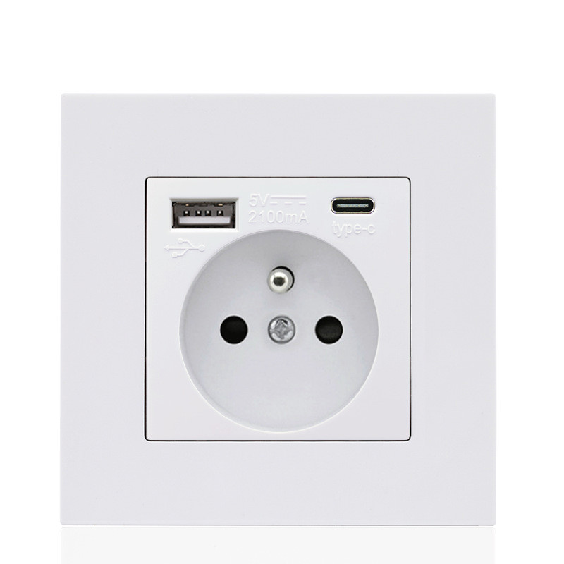 Elektromos töltő USB Type-C csatlakozó dugó DE EU Franciaország US UK tápcsatlakozóval 16A fali panel európai előlapi töltéshez