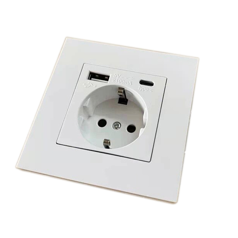 Elektromos töltő USB Type-C csatlakozó dugó DE EU Franciaország US UK tápcsatlakozóval 16A fali panel európai előlapi töltéshez