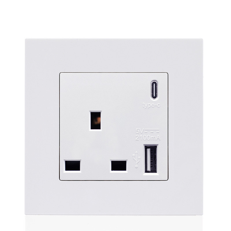 Elektromos töltő USB Type-C csatlakozó dugó DE EU Franciaország US UK tápcsatlakozóval 16A fali panel európai előlapi töltéshez