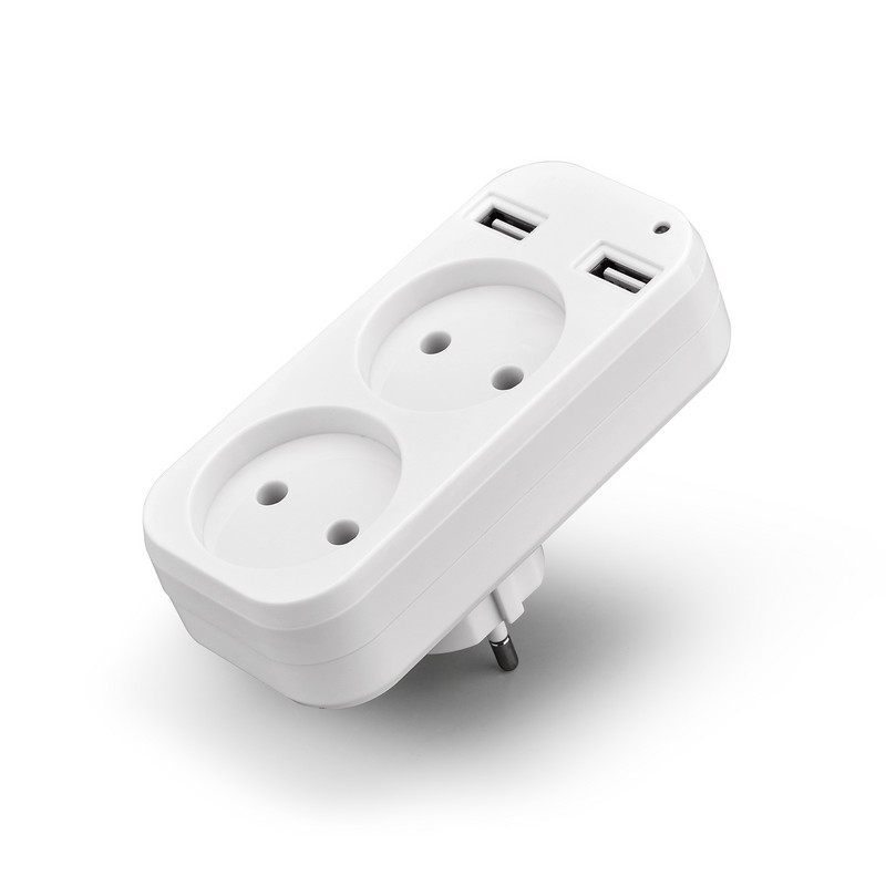 Klasisks Eiropas USB spraudņa adapteris ar dubulto ligzdu Power Strip EU Plug, 5V 2A Sienas vairākas ligzdas Portable 2 USB ports