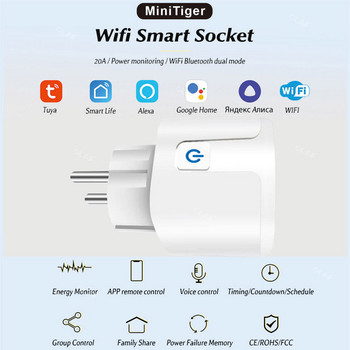Smart Plug WiFi Socket EU 16A/20A Power Monitor Timing Function Tuya APP Control Alexa Google Yandex Enchufe Inteligente Wifi
