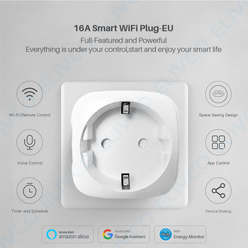 16A EU Tuya Wifi Smart Plug Socket Power Monitor Timing Функция Tuya Smart Life APP Гласов контрол работи с Alexa Google