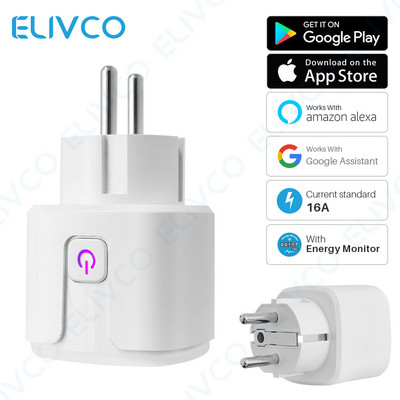 16A EU Tuya Wifi Smart Plug Socket Maitinimo monitoriaus laiko nustatymo funkcija Tuya Smart Life APP Balso valdymas veikia su Alexa Google