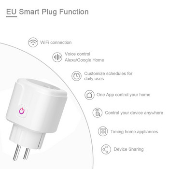 Έξυπνο βύσμα WiFi 16A Προσαρμογέας ΕΕ LED Ασύρματο τηλεχειριστήριο φωνητικού ελέγχου Υποδοχή χρονοδιακόπτη εξόδου παρακολούθησης ενέργειας για Alexa Google Home