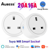 Priză inteligentă WiFi Aubess Tuya 16A/20A Priză inteligentă din Marea Britanie cu funcție de monitorizare a puterii, funcție de sincronizare, control vocal prin Alexa Google Home