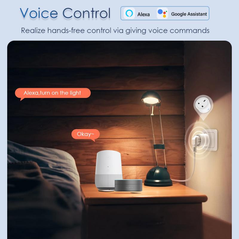 Priză inteligentă WiFi Aubess Tuya 16A/20A Priză inteligentă din Marea Britanie cu funcție de monitorizare a puterii, funcție de sincronizare, control vocal prin Alexa Google Home