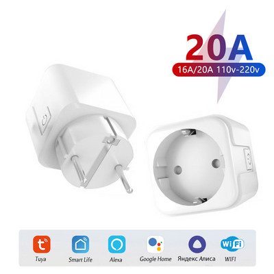 EU Smart Plug WiFi Socket 20A/16A Интелигентен домашен гласов контрол Монитор на захранването Функция за синхронизиране работи с Alexa Google Home Tuya