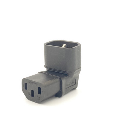 3-pinový IEC konektor, uhlový, 90°, IEC 320 C14 samec - C13 samica, napájací adaptér, AC zástrčka pre LCD TV na stenu