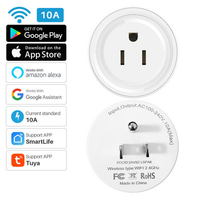 Tuya Smart Plug Wifi pistikupesa US 10A juhtmeta pistikupesa ajastusega SmartLife APP kaugjuhtimispult töötab Alexa Google Home`iga