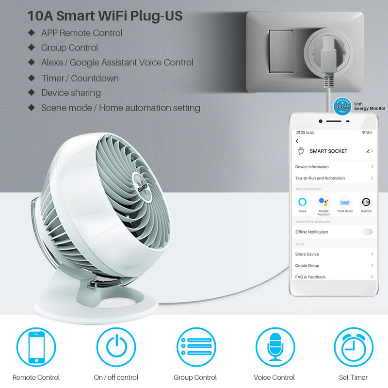 Tuya Smart Plug Wifi tápcsatlakozó US 10A vezeték nélküli aljzat időzítéssel SmartLife APP távirányító működik az Alexa Google Home szolgáltatással