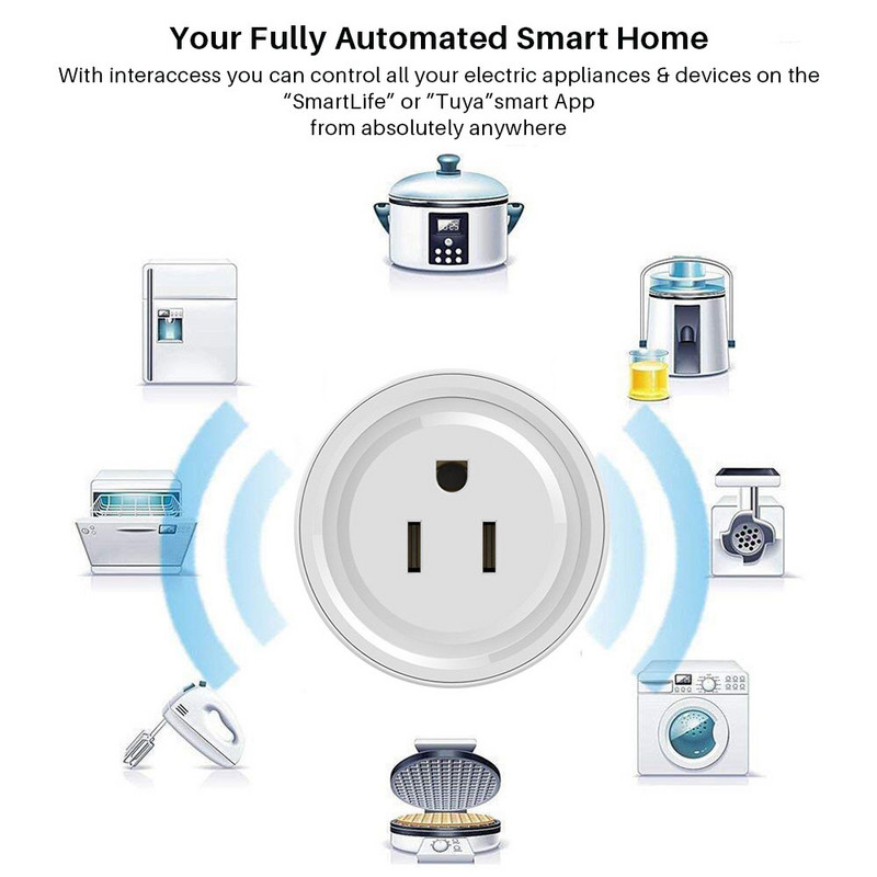 Tuya Smart Plug Wifi tápcsatlakozó US 10A vezeték nélküli aljzat időzítéssel SmartLife APP távirányító működik az Alexa Google Home szolgáltatással