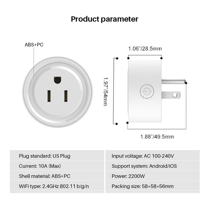 Tuya Smart Plug Wifi tápcsatlakozó US 10A vezeték nélküli aljzat időzítéssel SmartLife APP távirányító működik az Alexa Google Home szolgáltatással