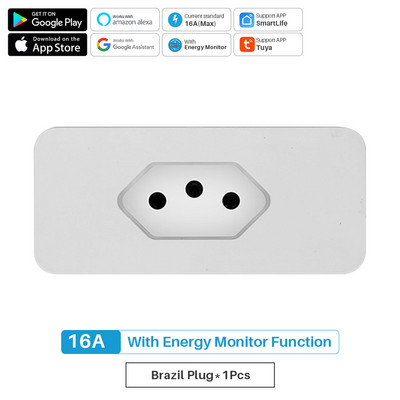 16A Tuya Smart Plug Brazil Wifi Smart Socket Power Monitor Smart Life App Radi s daljinskim upravljačem Alexa Google Assistant