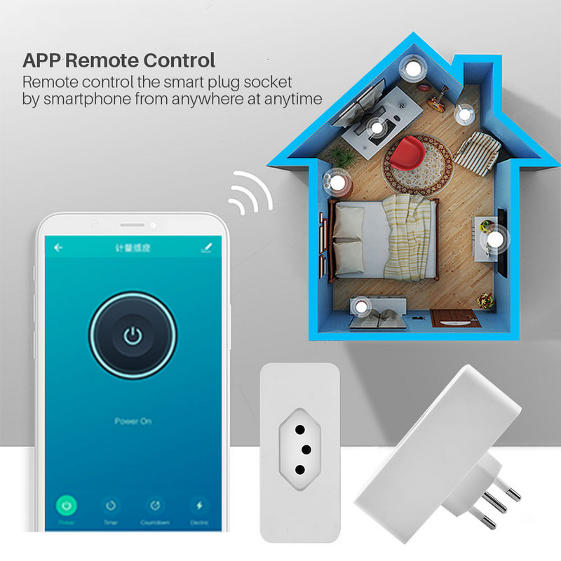 16A Tuya Smart Plug Brazil Wifi Smart Socket Power Monitor Smart Life App Radi s daljinskim upravljačem Alexa Google Assistant