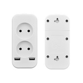 Barošanas sloksne 2 EU spraudnis 1200W 250V,5V 2A Sienas vairākas ligzdas Pārnēsājams 2 USB ports mobilajiem tālruņiem viedtālruņiem planšetdatoriem F-01-5
