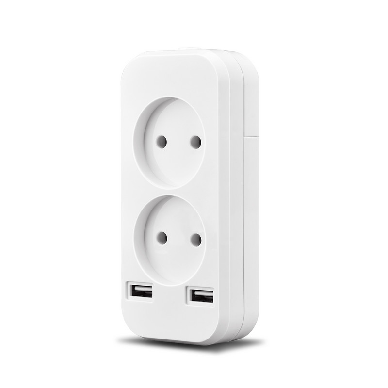 Barošanas sloksne 2 EU spraudnis 1200W 250V,5V 2A Sienas vairākas ligzdas Pārnēsājams 2 USB ports mobilajiem tālruņiem viedtālruņiem planšetdatoriem F-01-5