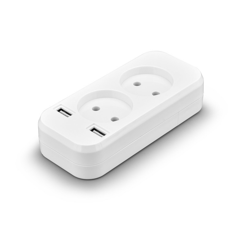 Barošanas sloksne 2 EU spraudnis 1200W 250V,5V 2A Sienas vairākas ligzdas Pārnēsājams 2 USB ports mobilajiem tālruņiem viedtālruņiem planšetdatoriem F-01-5