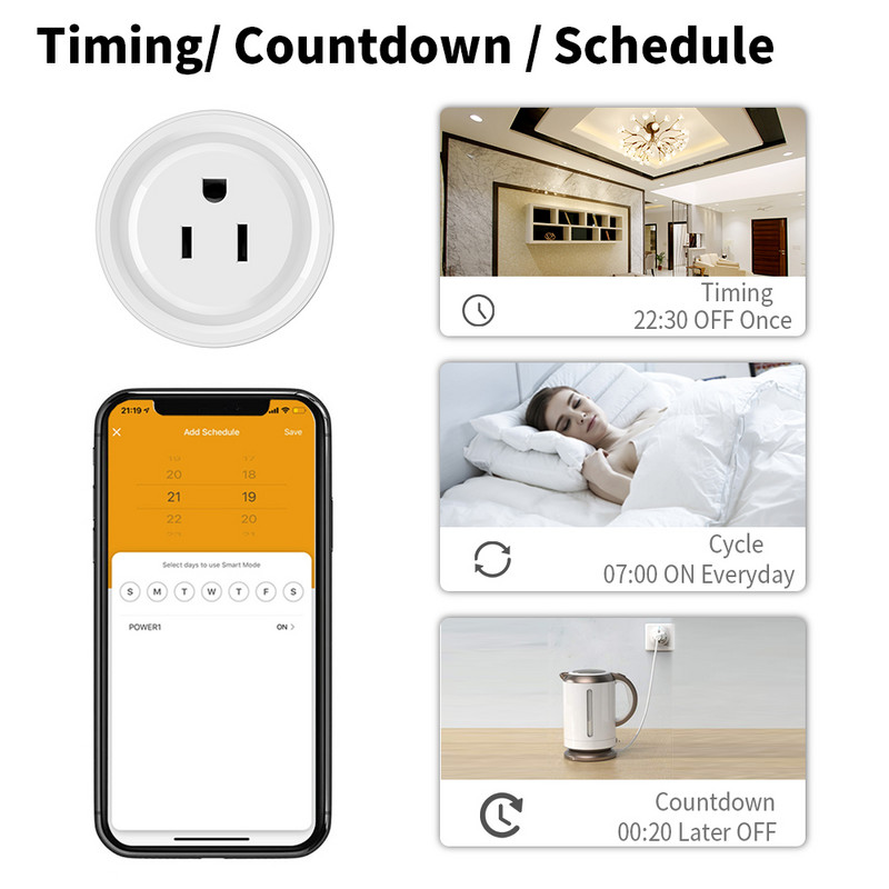 Tuya Zigbee Smart Plug 20A amerikai intelligens aljzat teljesítményfigyelő időzítő funkcióval kimeneti hangvezérlés működik az Alexa Google Home szolgáltatással
