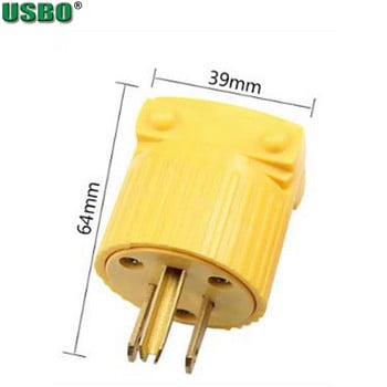 Yellow America 6-15P 5-15P 125V 15A Rewirable 3 pole NEMA US Locked Industry Power Converter Plug Inline Ενσύρματη υποδοχή Τύπου B