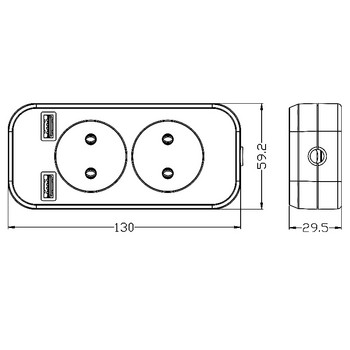 Πολύπριζο 2 EU Plug 1200W 250V,5V 2A Υποδοχή γρήγορης εγκατάστασης Φορητή 2 θύρα USB για κινητά τηλέφωνα για smartphone Tablet F6-01