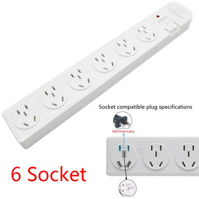 Vairākas strāvas sloksnes 3-6 virzienu kontaktligzda Austrālija Ķīna kontaktligzdas Elektriskās pagarinātāja ligzda Neatkarīgas drošības durvis ar slēdzi