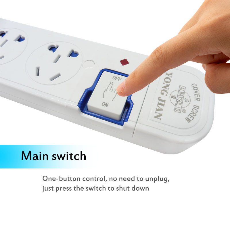 Vairākas strāvas sloksnes 3-6 virzienu kontaktligzda Austrālija Ķīna kontaktligzdas Elektriskās pagarinātāja ligzda Neatkarīgas drošības durvis ar slēdzi