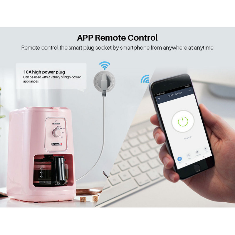 Inteligentná WiFi zásuvka Tuya 10A, US, načasovanie, hlasové ovládanie v aplikácii SmartLife, funguje s asistentom Google Alexa