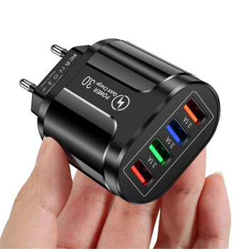 Универсален 4 порта Бързо бързо зареждане LED USB хъб Стенен адаптер за зарядно устройство UK EU US Plug Зарядно за телефон за пътуване Щепсел за захранване