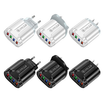 Универсален 4 порта Бързо бързо зареждане LED USB хъб Стенен адаптер за зарядно устройство UK EU US Plug Зарядно за телефон за пътуване Щепсел за захранване