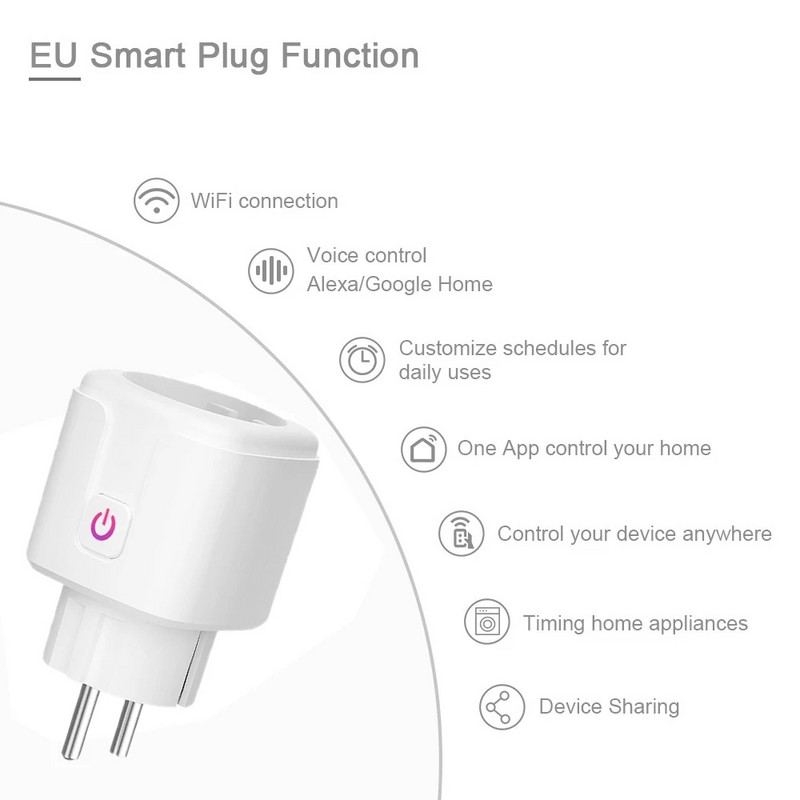 16A Tuya WIFI dugó Smart life Socket Outlet UK EU AU Brazília FR Israel IT Plug APP Remote Control Work for Alexa Google Assistant