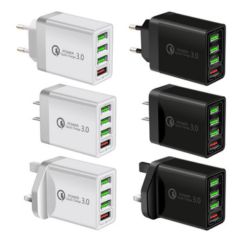 4 Multi-Port QC 3.0 Fast Quick Charge 4 USB Hub Стенен адаптер за зарядно устройство UK US EU Plug за iPhone Samsung с USB порт