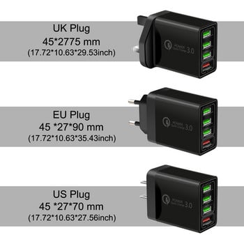 4 Multi-Port QC 3.0 Fast Quick Charge 4 USB Hub Стенен адаптер за зарядно устройство UK US EU Plug за iPhone Samsung с USB порт