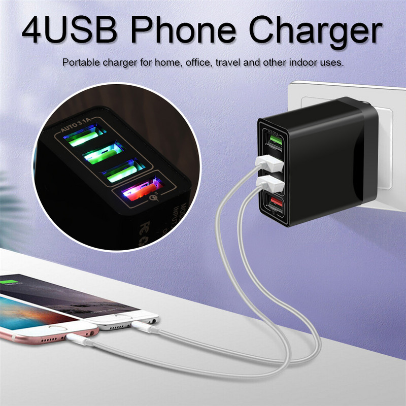 4 Multi-Port QC 3.0 Încărcare rapidă rapidă 4 Hub USB Adaptor încărcător de perete UK SUA Mufă UE pentru iPhone Samsung cu port USB