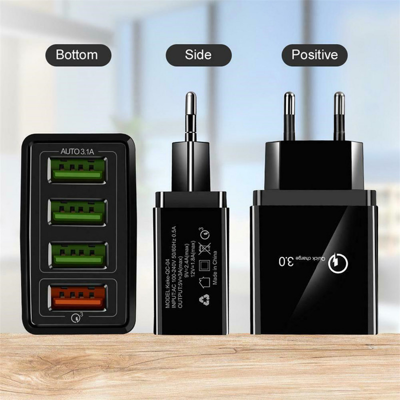 4 Multi-Port QC 3.0 Încărcare rapidă rapidă 4 Hub USB Adaptor încărcător de perete UK SUA Mufă UE pentru iPhone Samsung cu port USB