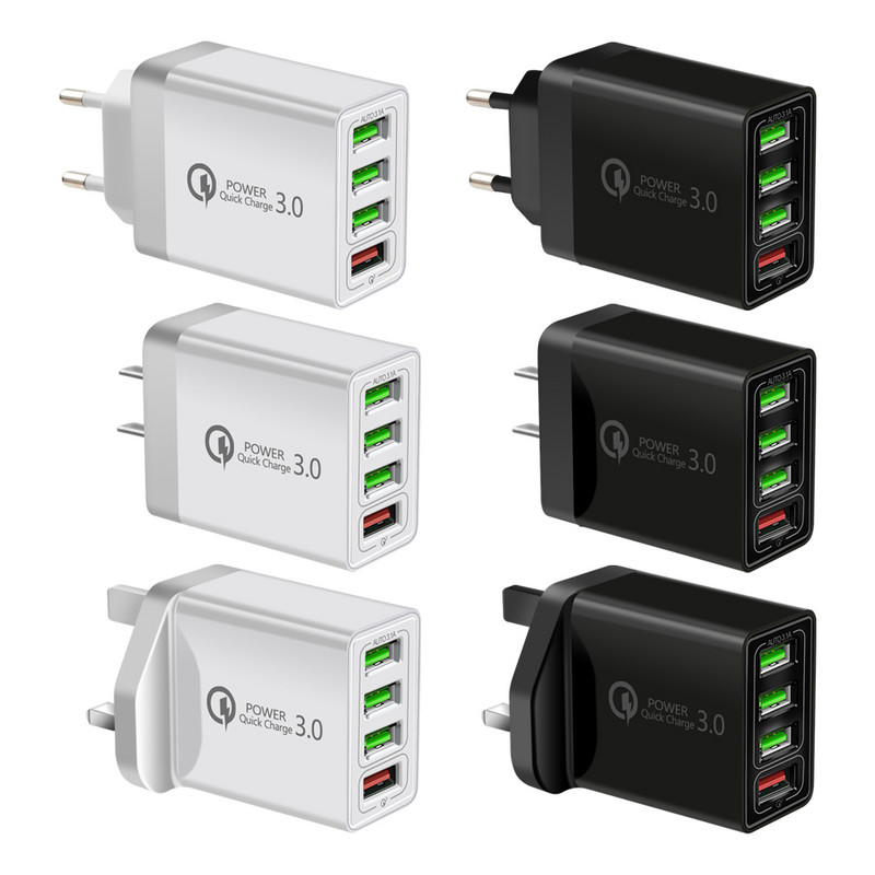 4 Multi-Port QC 3.0 Încărcare rapidă rapidă 4 Hub USB Adaptor încărcător de perete UK SUA Mufă UE pentru iPhone Samsung cu port USB