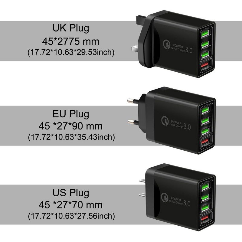 4 Multi-Port QC 3.0 Încărcare rapidă rapidă 4 Hub USB Adaptor încărcător de perete UK SUA Mufă UE pentru iPhone Samsung cu port USB
