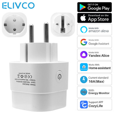 16A WiFi Smart Socket Smart Home EU Timer Plug Power Monitor CozyLife APP töötab Google Assistant Alexa Yandexi hääljuhtimisega