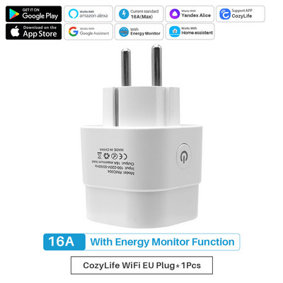 16A WiFi pametna utičnica Smart Home EU Timer Plug Monitor napajanja APLIKACIJA CozyLife radi s Google Assistantom Alexa Yandex Glasovna kontrola