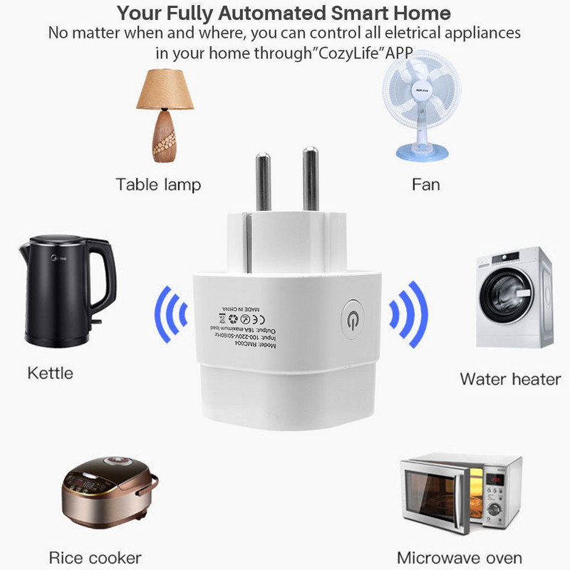 16A WiFi pametna utičnica Smart Home EU Timer Plug Monitor napajanja APLIKACIJA CozyLife radi s Google Assistantom Alexa Yandex Glasovna kontrola