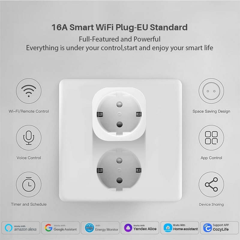 16A WiFi pametna utičnica Smart Home EU Timer Plug Monitor napajanja APLIKACIJA CozyLife radi s Google Assistantom Alexa Yandex Glasovna kontrola