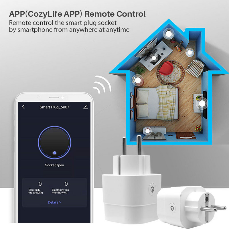 16A WiFi pametna utičnica Smart Home EU Timer Plug Monitor napajanja APLIKACIJA CozyLife radi s Google Assistantom Alexa Yandex Glasovna kontrola