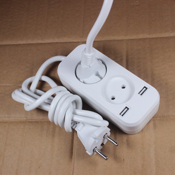 2019 нов 2 гнезда Европейски 5V 2A USB удължителен контакт с 1.5m CCA кабел FE-04-1.5 Бял цвят