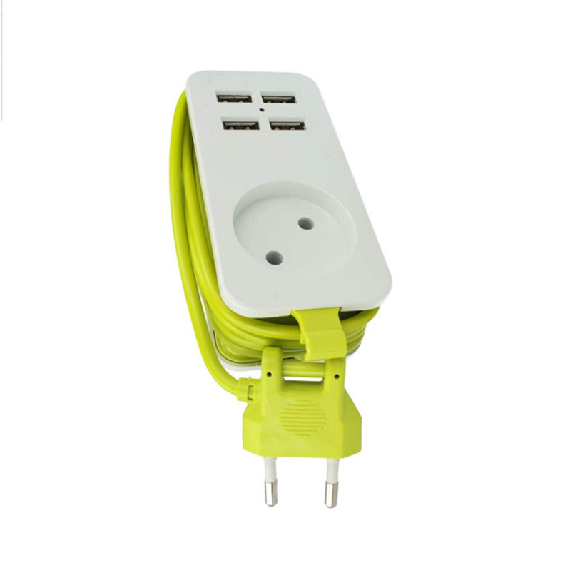 ES barošanas sloksne ar 4 portatīvām USB pagarinātāju ligzdām Eiropas spraudnis 1,5 m kabeļa strāvas sloksnes ceļojuma adapteris