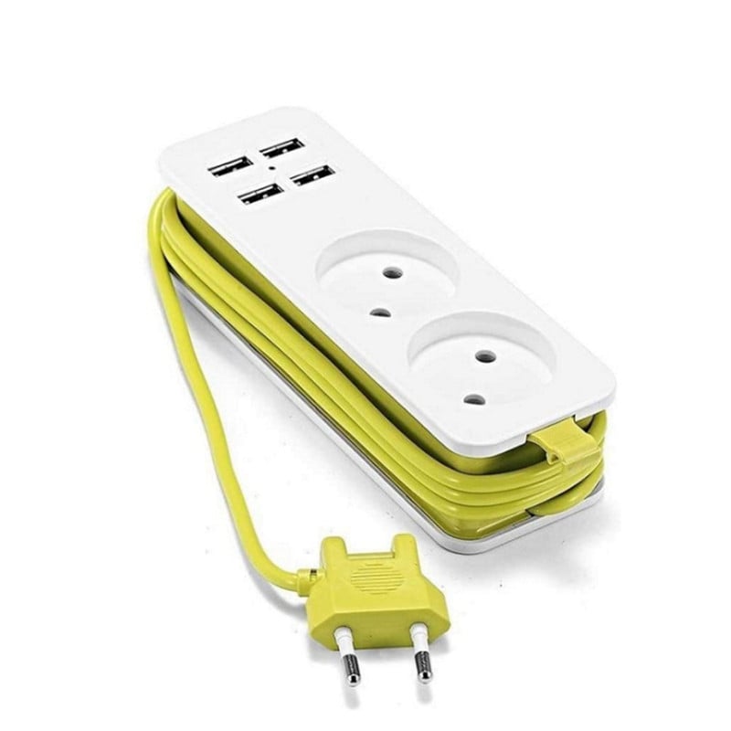 ES barošanas sloksne ar 4 portatīvām USB pagarinātāju ligzdām Eiropas spraudnis 1,5 m kabeļa strāvas sloksnes ceļojuma adapteris