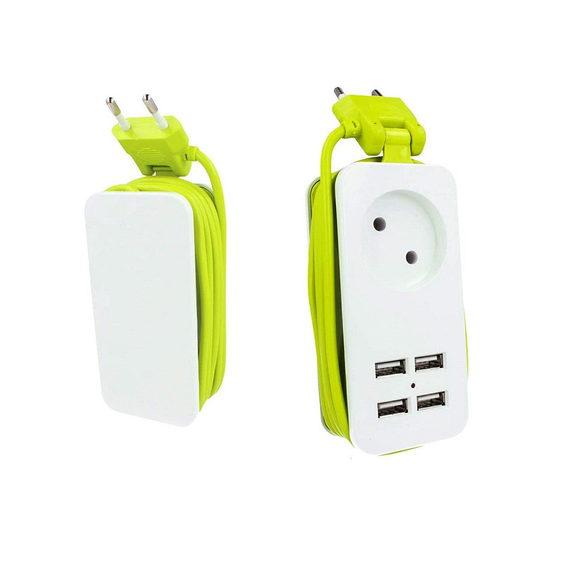 ES barošanas sloksne ar 4 portatīvām USB pagarinātāju ligzdām Eiropas spraudnis 1,5 m kabeļa strāvas sloksnes ceļojuma adapteris