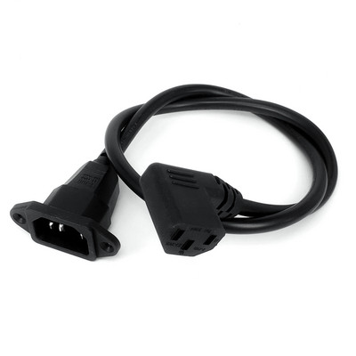 IEC320 C14–C13 ilgintuvas, C14 su varžtų skylutėmis ir C13 dešiniuoju kampu trumpas, 60 cm ilgio, H05VV-F 3G 0,75 mm