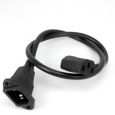 IEC320 C14–C13 ilgintuvas, C14 su varžtų skylutėmis ir C13 dešiniuoju kampu trumpas, 60 cm ilgio, H05VV-F 3G 0,75 mm