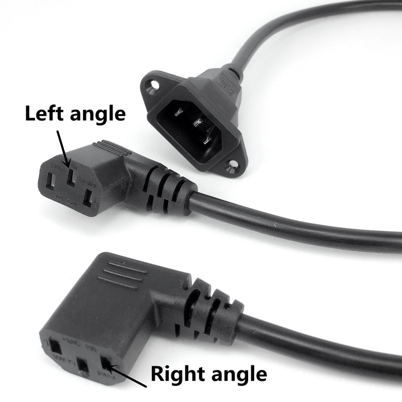 IEC320 C14–C13 ilgintuvas, C14 su varžtų skylutėmis ir C13 dešiniuoju kampu trumpas, 60 cm ilgio, H05VV-F 3G 0,75 mm
